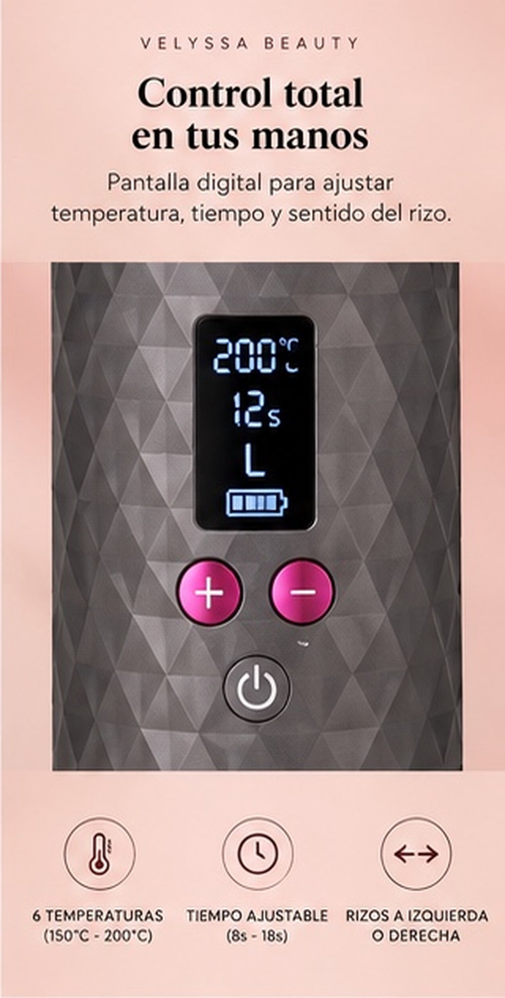 Velyssa CurlNova™ – Rizador Automático Inalámbrico