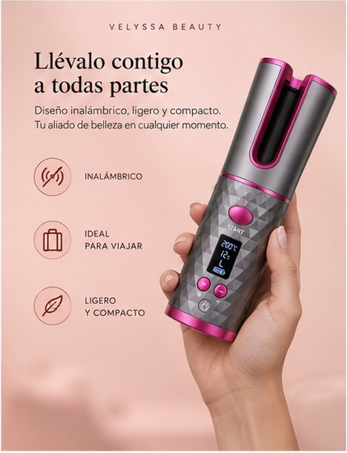 Velyssa CurlNova™ – Rizador Automático Inalámbrico
