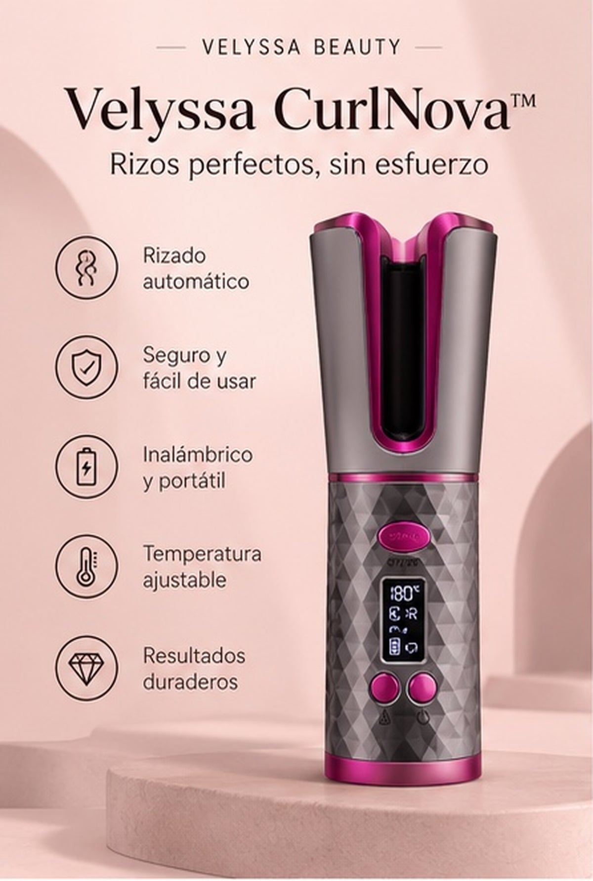 Velyssa CurlNova™ – Rizador Automático Inalámbrico