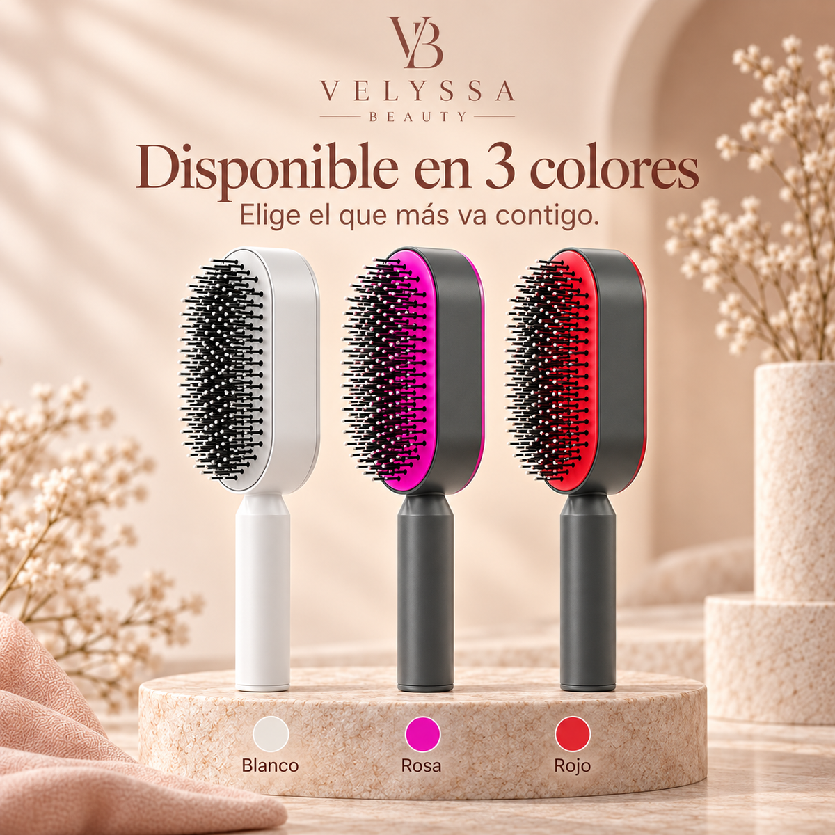 Velyssa CleanBrush™ – Cepillo Autolimpiable con Masaje Capilar