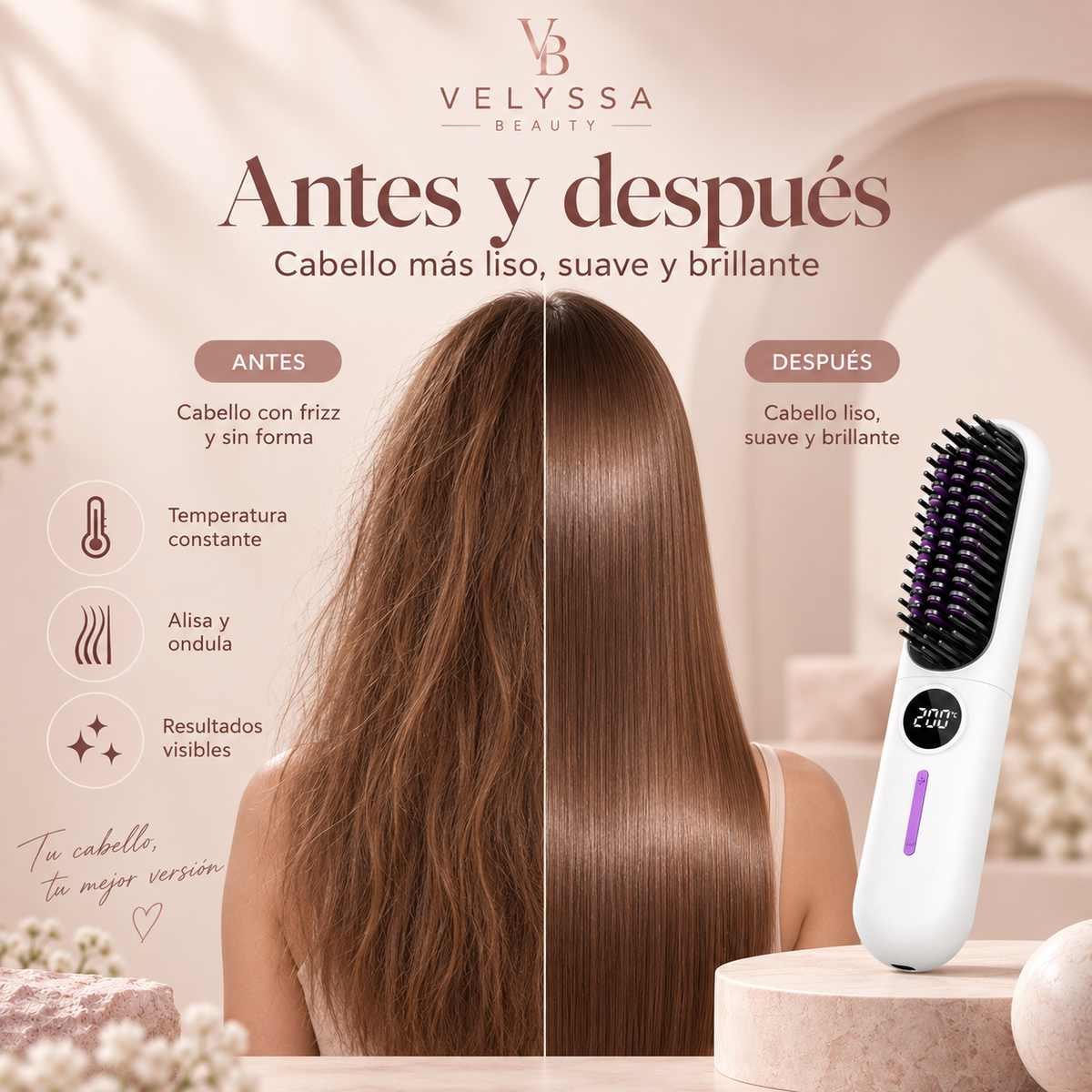 Velyssa SleekComb™ – Cepillo Alisador Térmico